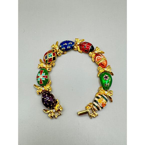 Vintage Joan Rivers Enamel Egg Bracelet with Ladybug Faberge Style - Picture 3 of 7
